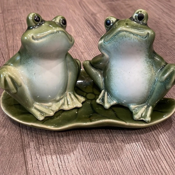 Pier 1 Import Frog Salt and Pepper Shakers on a  lily pad - Picture 4 of 5